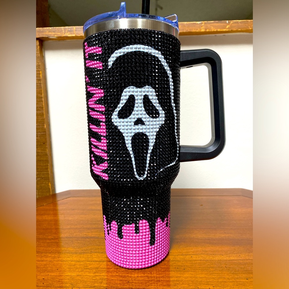OFFICIAL Spirit Halloween Killin' It SCREAM 40oz Bedazzled HORROR Tumbler GHOST